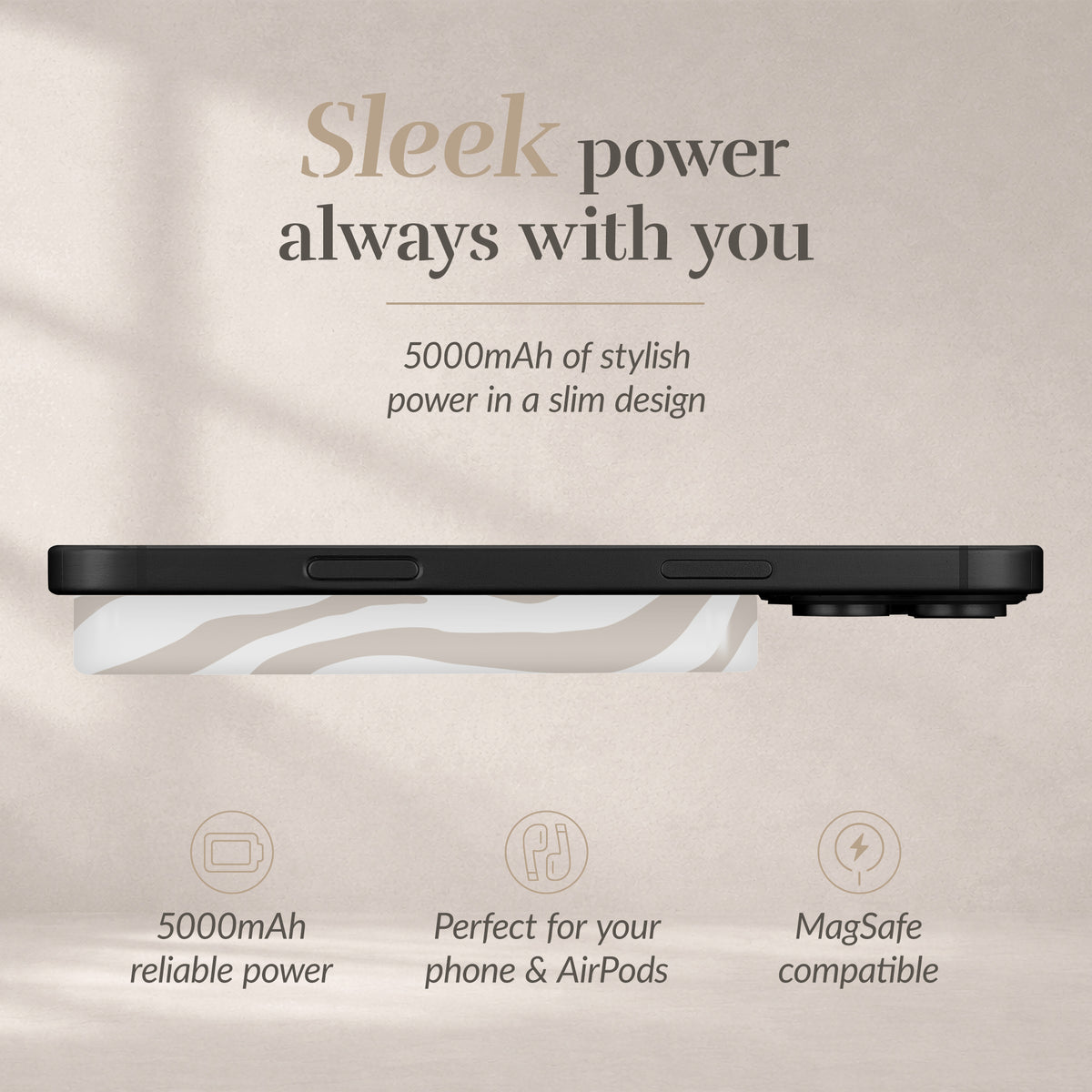 Mio By Mobilize Mio Powerbank 5000Mah With Double Sided Magsafe Compatibility Sandy Zebra - Matt