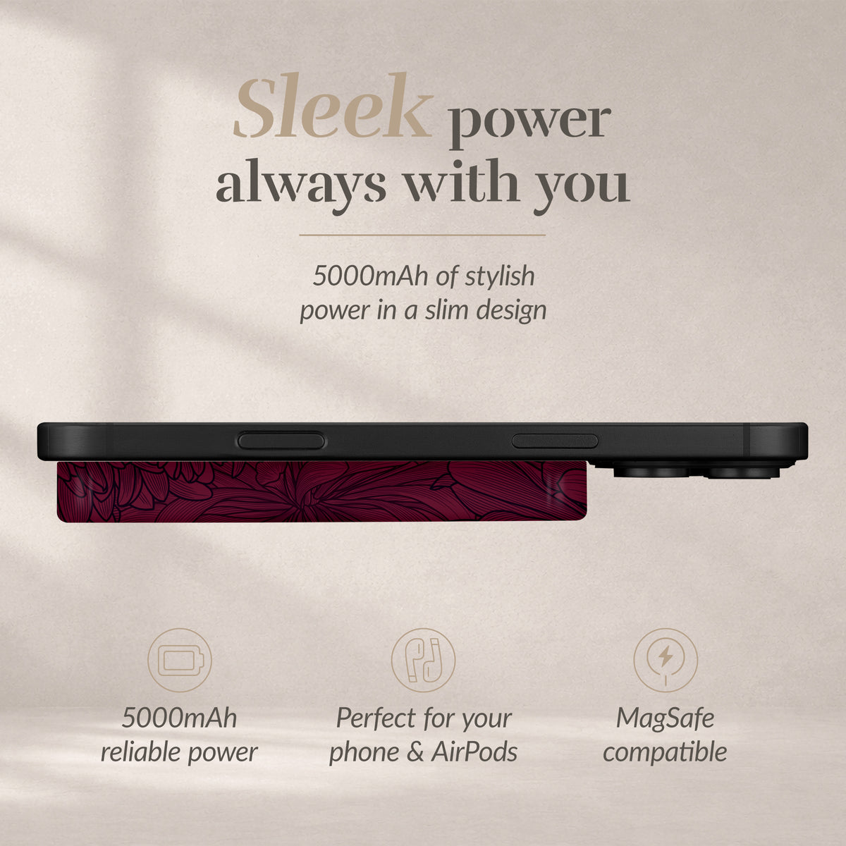 Mio By Mobilize Mio Powerbank 5000Mah With Double Sided Magsafe Compatibility Berry Blooms - Matt