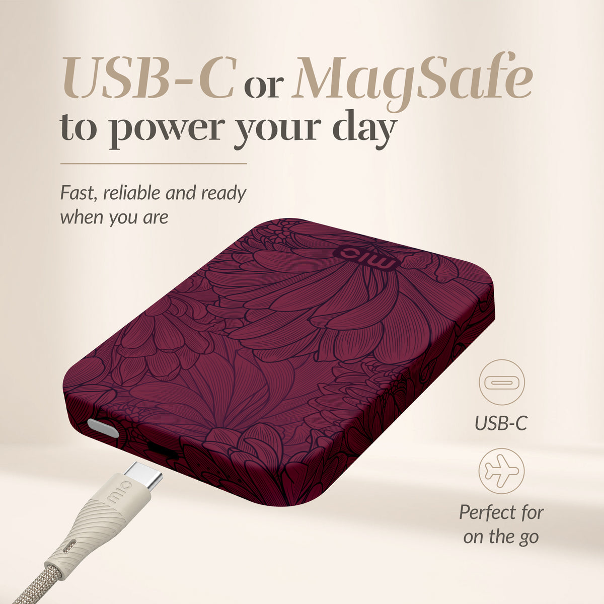 Mio By Mobilize Mio Powerbank 5000Mah With Double Sided Magsafe Compatibility Berry Blooms - Matt