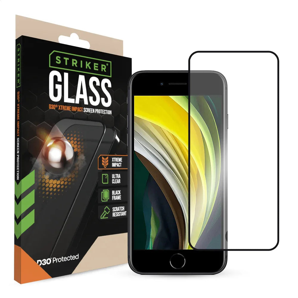 Striker D3O Xtreme Impact Glass Screen Protector - Black Frame - Apple Iphone 7/8/Se (2020/2022) - Essentify