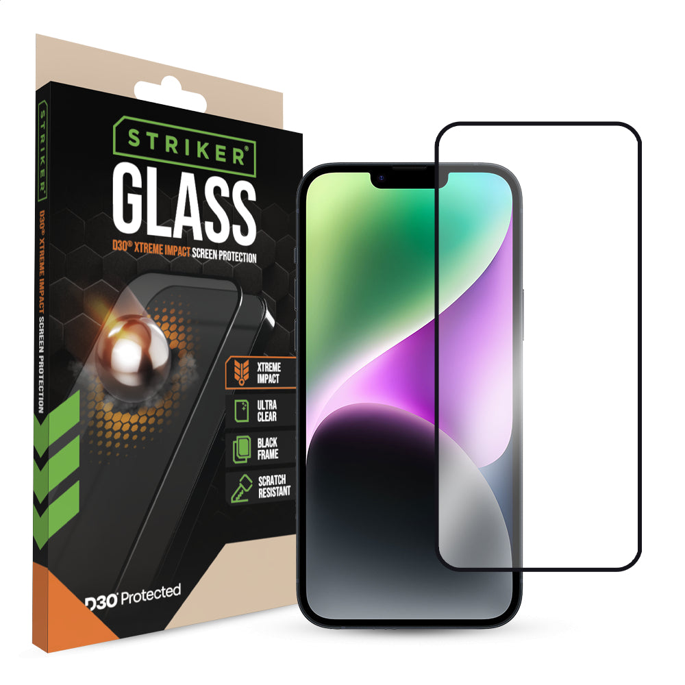 Striker D3O Xtreme Impact Glass Screen Protector - Black Frame - Apple Iphone 13 Pro Max/14 Plus