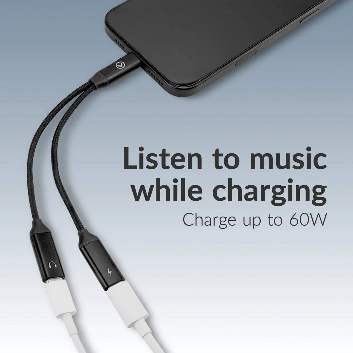 Mobilize Strong Nylon Usb-C Splitter For Audio And Charging 15Cm Black - Essentify