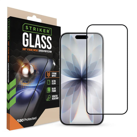 Striker D3O Xtreme Impact Glass Screen Protector - Black Frame - Apple Iphone 16 Pro/17/17 Pro - Essentify