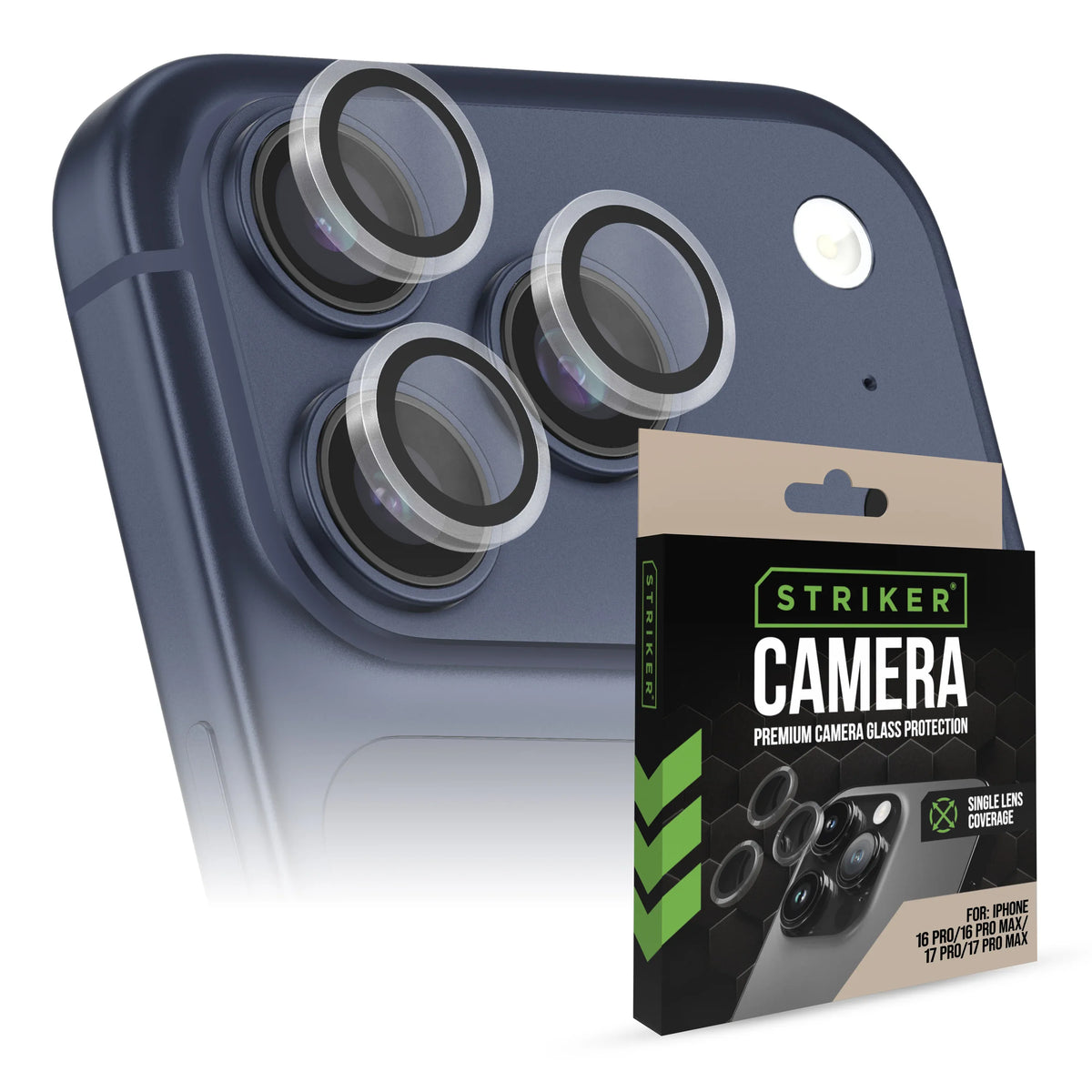 Striker Single Lens Glass Camera Protector - Transparent - Apple Iphone 16 Pro/16 Pro Max/17 Pro/17 Pro Max - Essentify