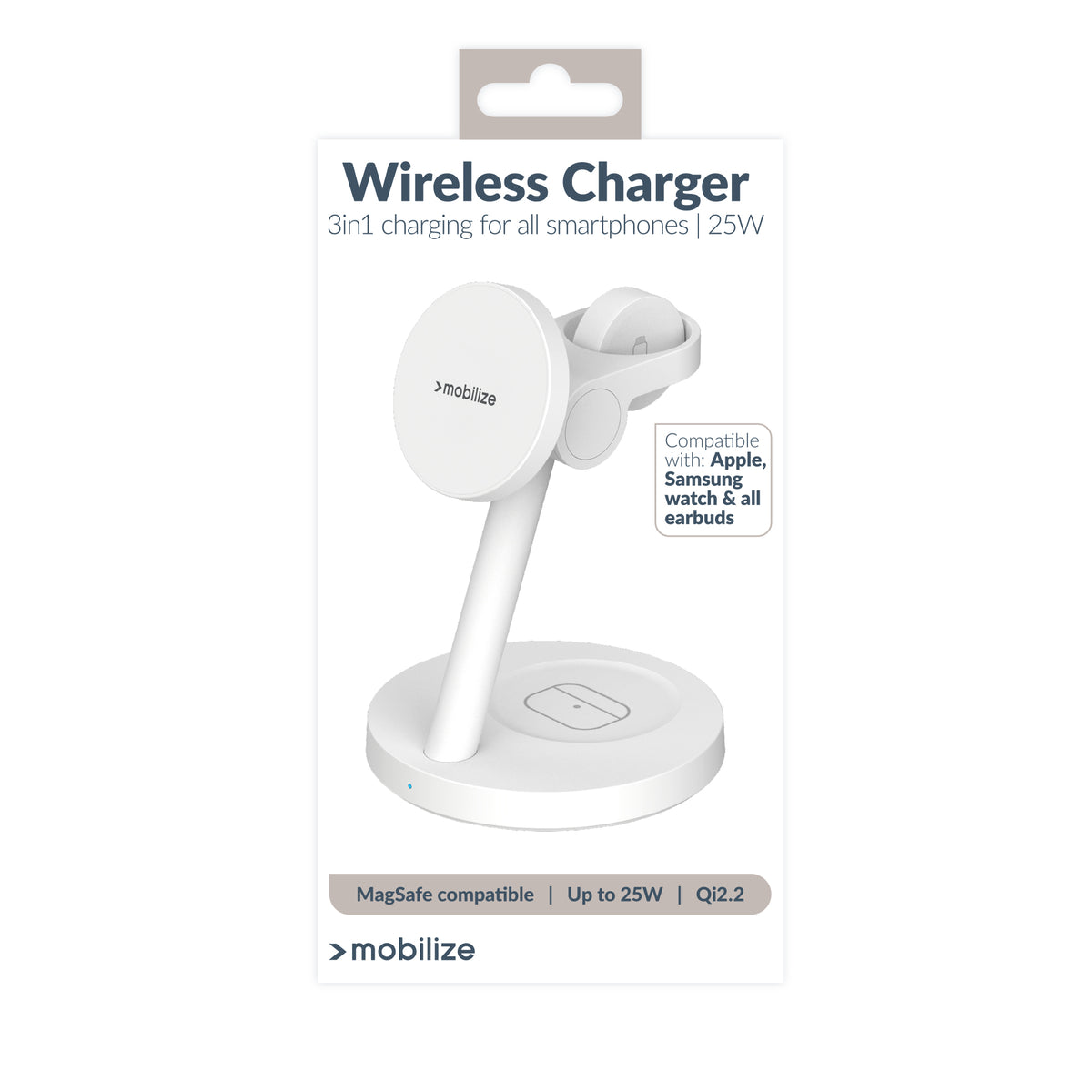 Mobilize 3In1 Charger Station Magsafe Compatible 25W Qi2.2 White