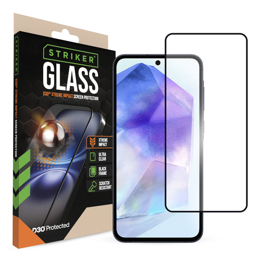 Striker D3O Xtreme Impact Glass Screen Protector - Black Frame - Samsung Galaxy A56 5G/A57 5G/S25 Fe