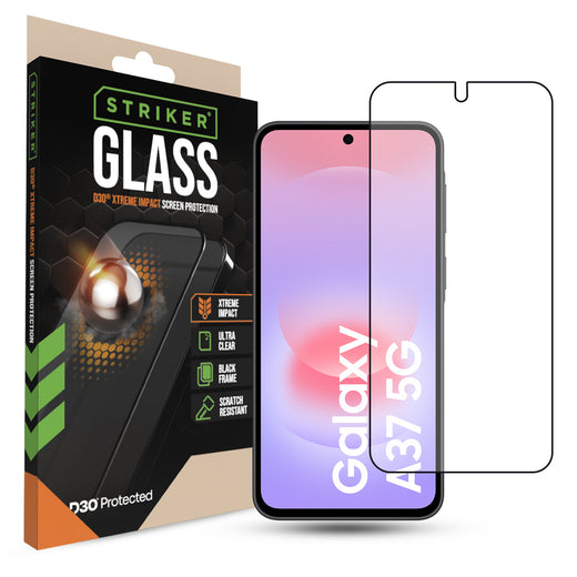Striker D3O Xtreme Impact Glass Screen Protector - Black Frame - Samsung Galaxy A36 5G/A37 5G/A27 5G