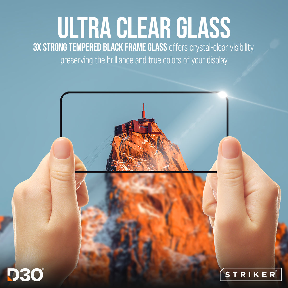 Striker D3O Xtreme Impact Glass Screen Protector - Black Frame - Samsung Galaxy A36 5G/A37 5G/A27 5G