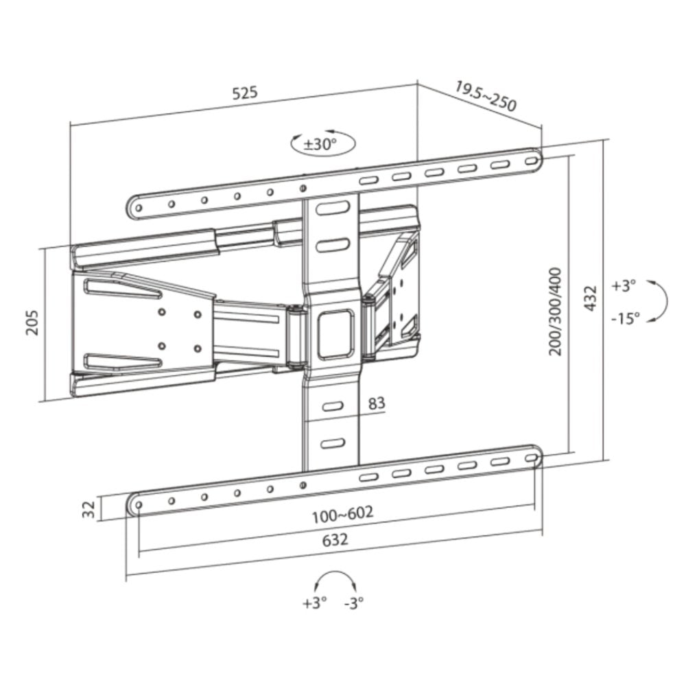 SBOX PLB-79464 | Verstelbare TV-beugel | 43-90" | Max 50kg | VESA 600x400