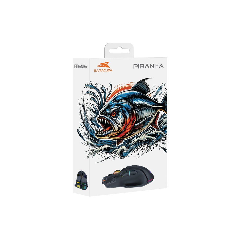 Baracuda PIRANHA RGB | Bedrade Gaming Muis | USB-A | 7200 DPI | Zwart - Essentify