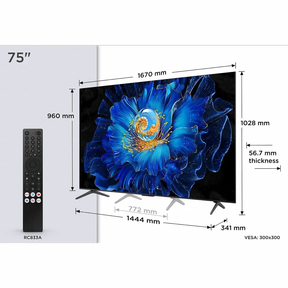 TCL 75C6KS | 75" 4K Ultra HD QD-Mini LED Smart TV | Google TV | Dolby Vision | 60Hz (2025) - Essentify