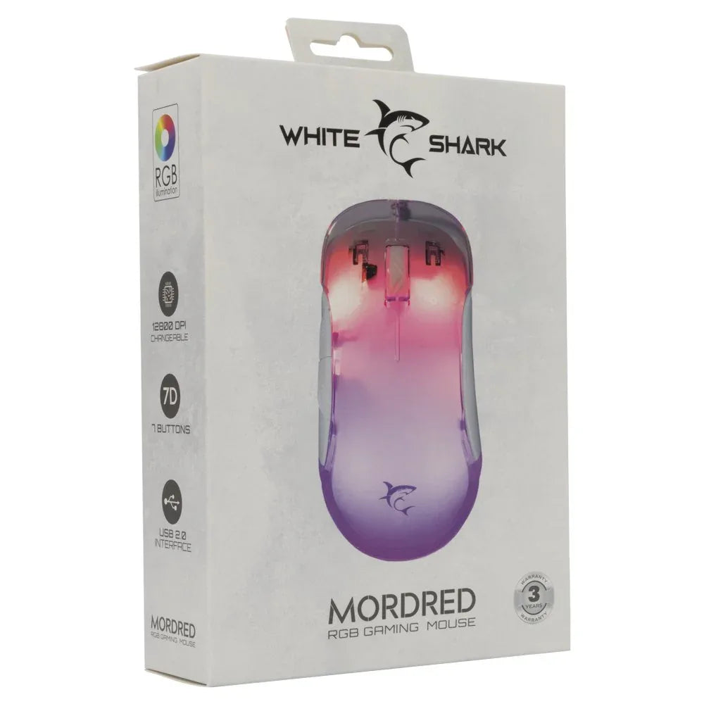 White Shark Mordred-W | Gaming Muis | 825 Chipset | RGB Verlichting | 12.800 DPI | Wit - Essentify