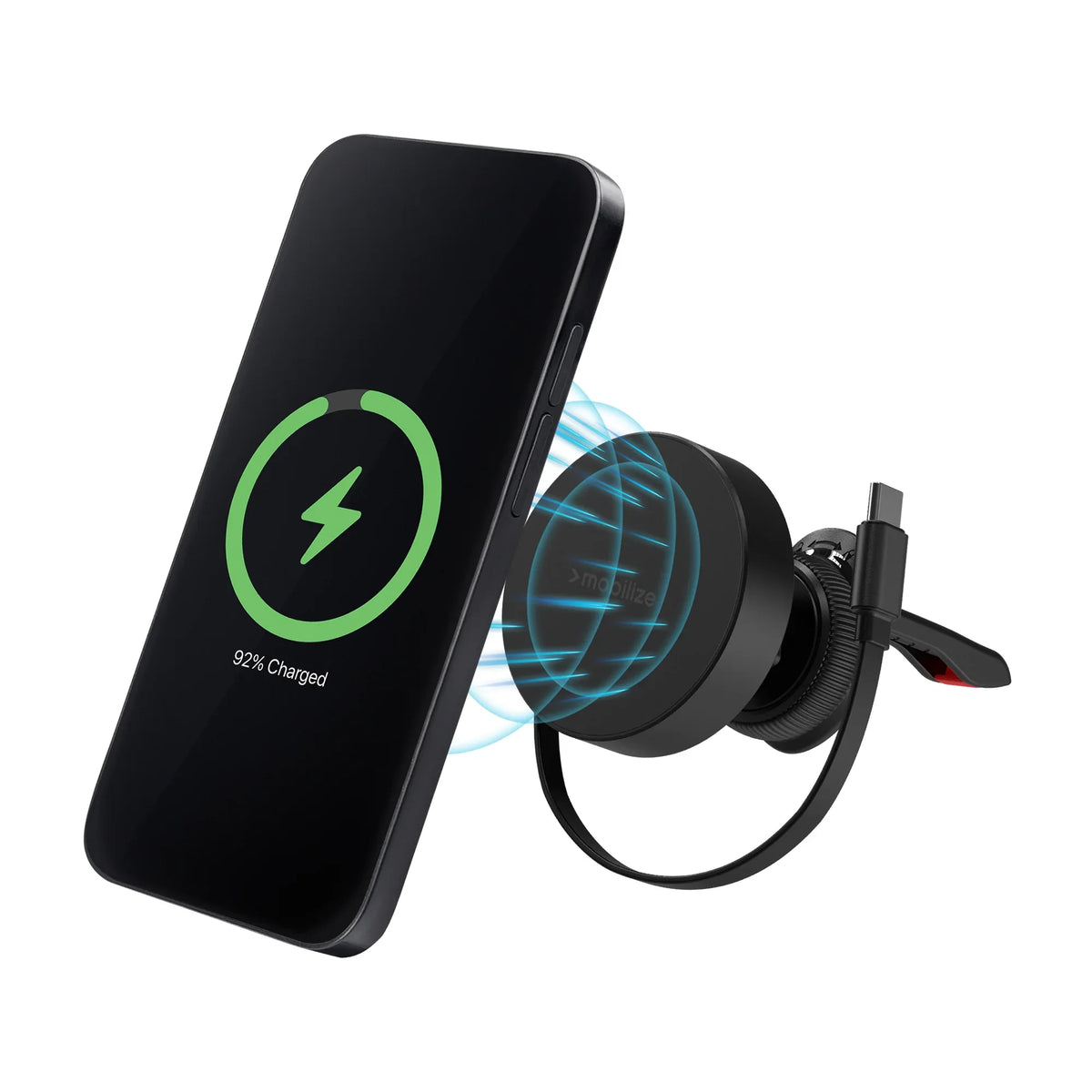 Mobilize Magsafe Compatible Car Holder/Charger 7.5W/10W/15W With Retractable Usb-C Cable Black - Essentify
