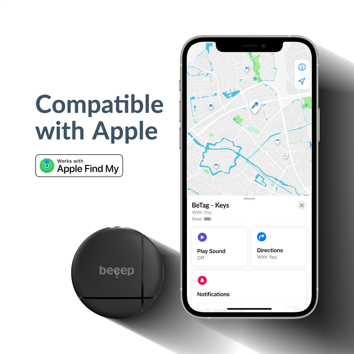Beeep Betag Find My Tracker Black & Keychain Black - 1 Pack
