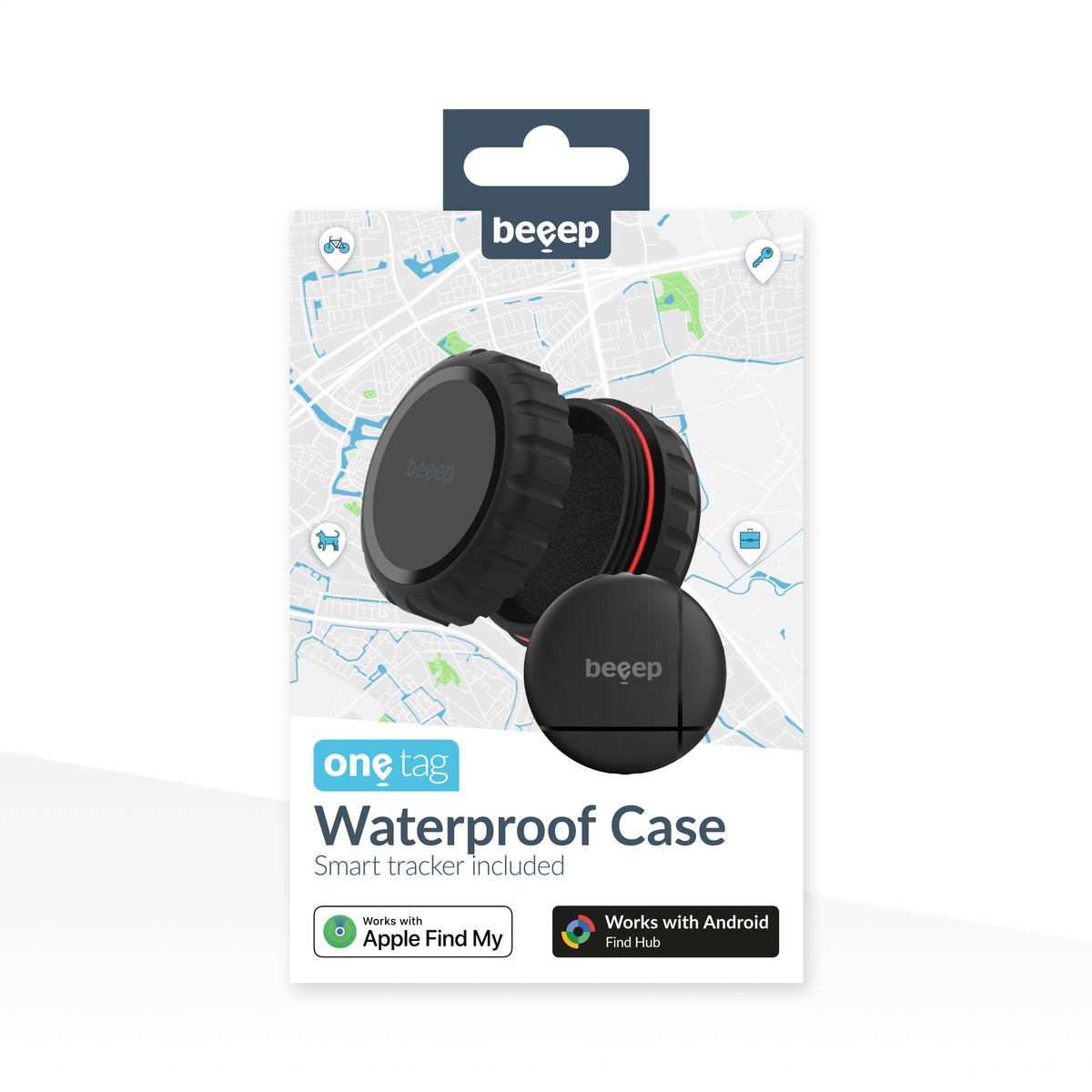 Beeep Onetag Apple Find My & Android Tracker - Waterproof Case - Black