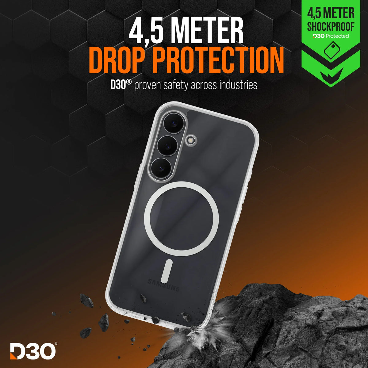 Striker X-Core - D3O Xtreme Impact Mag Case - Clear - Samsung S25 Fe - Essentify