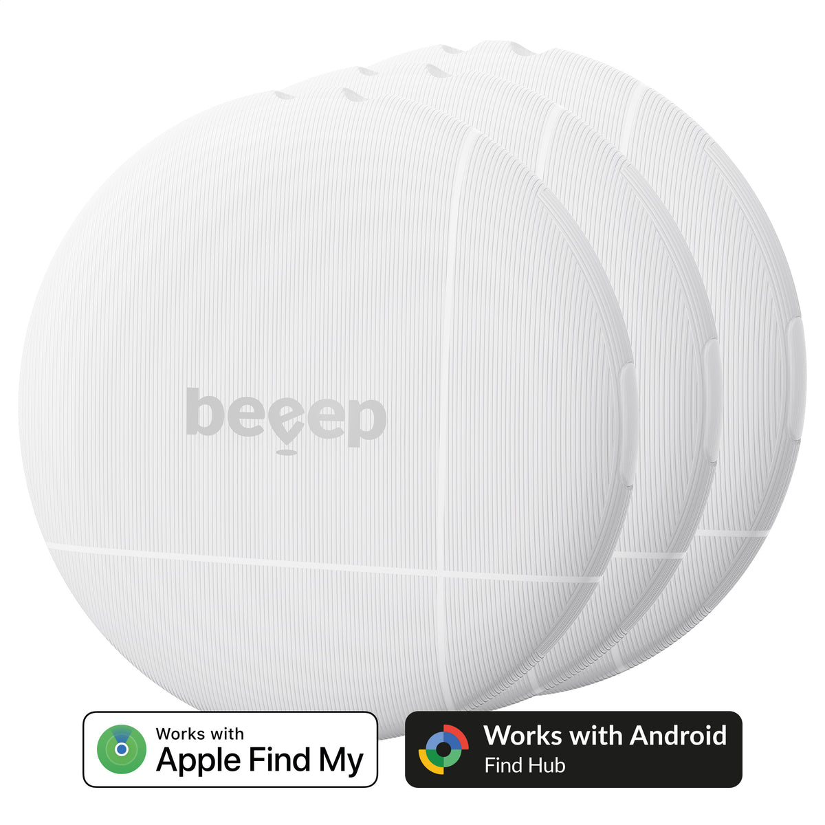 Beeep Onetag Apple Find My & Android Tracker White & Keychain White - 3 Pack