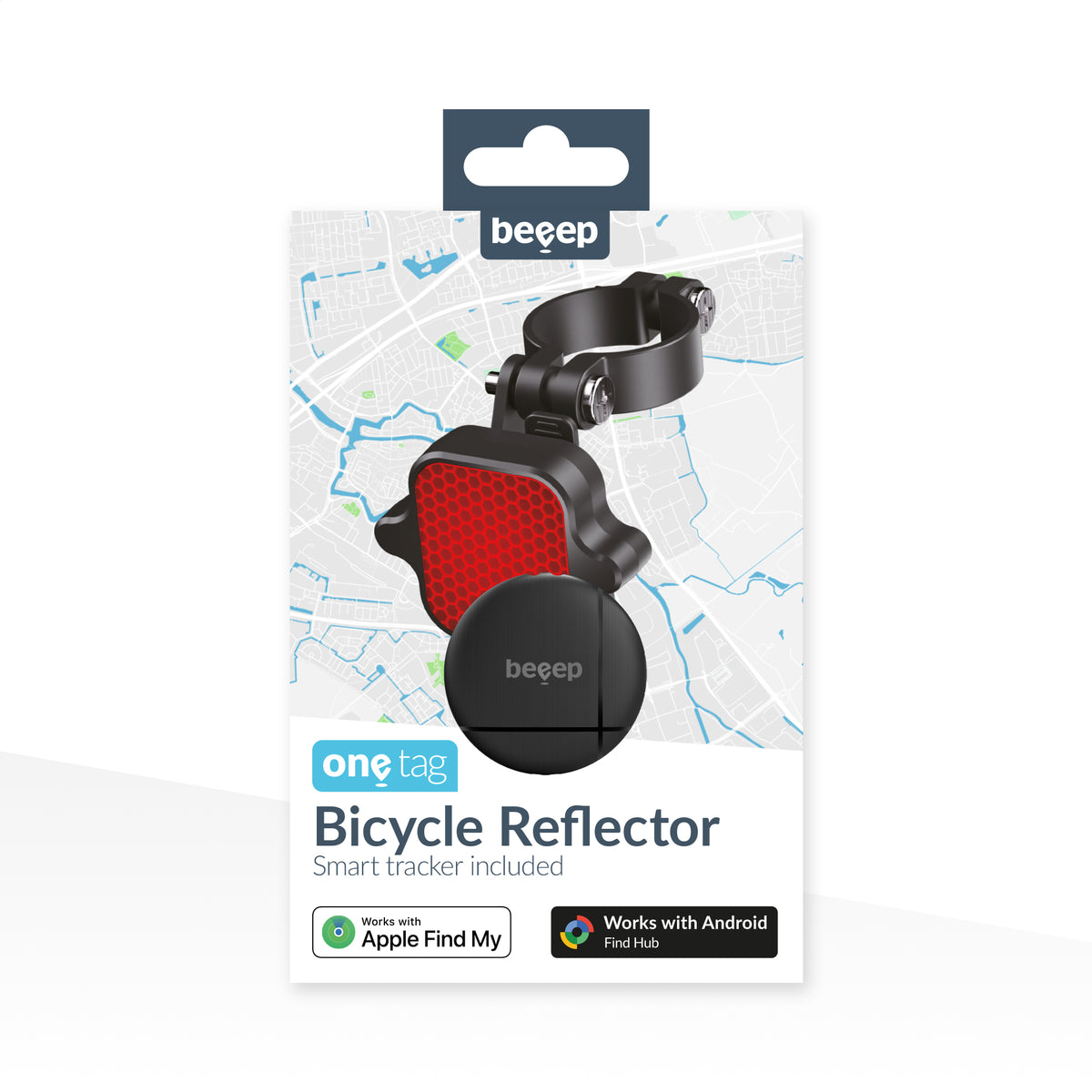 Beeep Onetag Apple Find My & Android Tracker Black & Bicycle Reflector