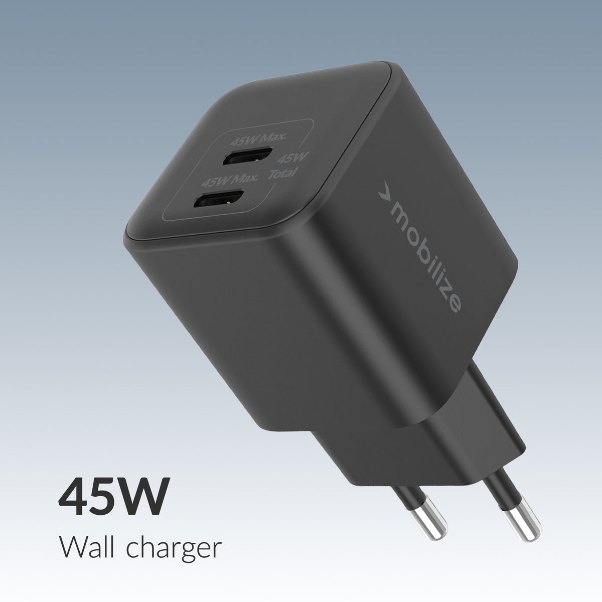 Mobilize Wall Charger 2X Usb-C Gan 45W With Pd/Pps Black