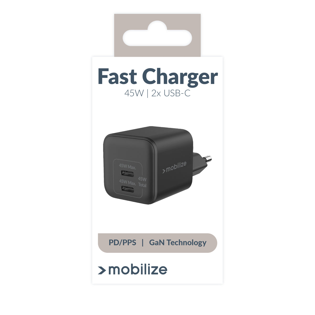 Mobilize Wall Charger 2X Usb-C Gan 45W With Pd/Pps Black
