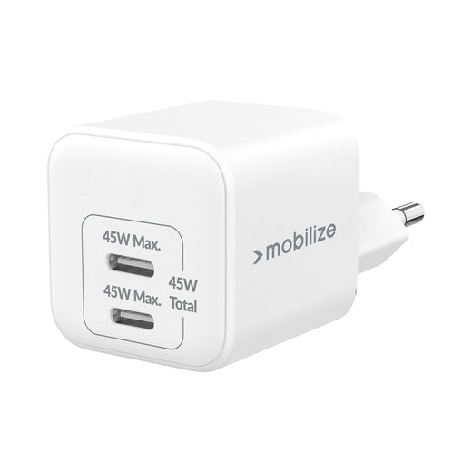 Mobilize Wall Charger 2X Usb-C Gan 45W With Pd/Pps White