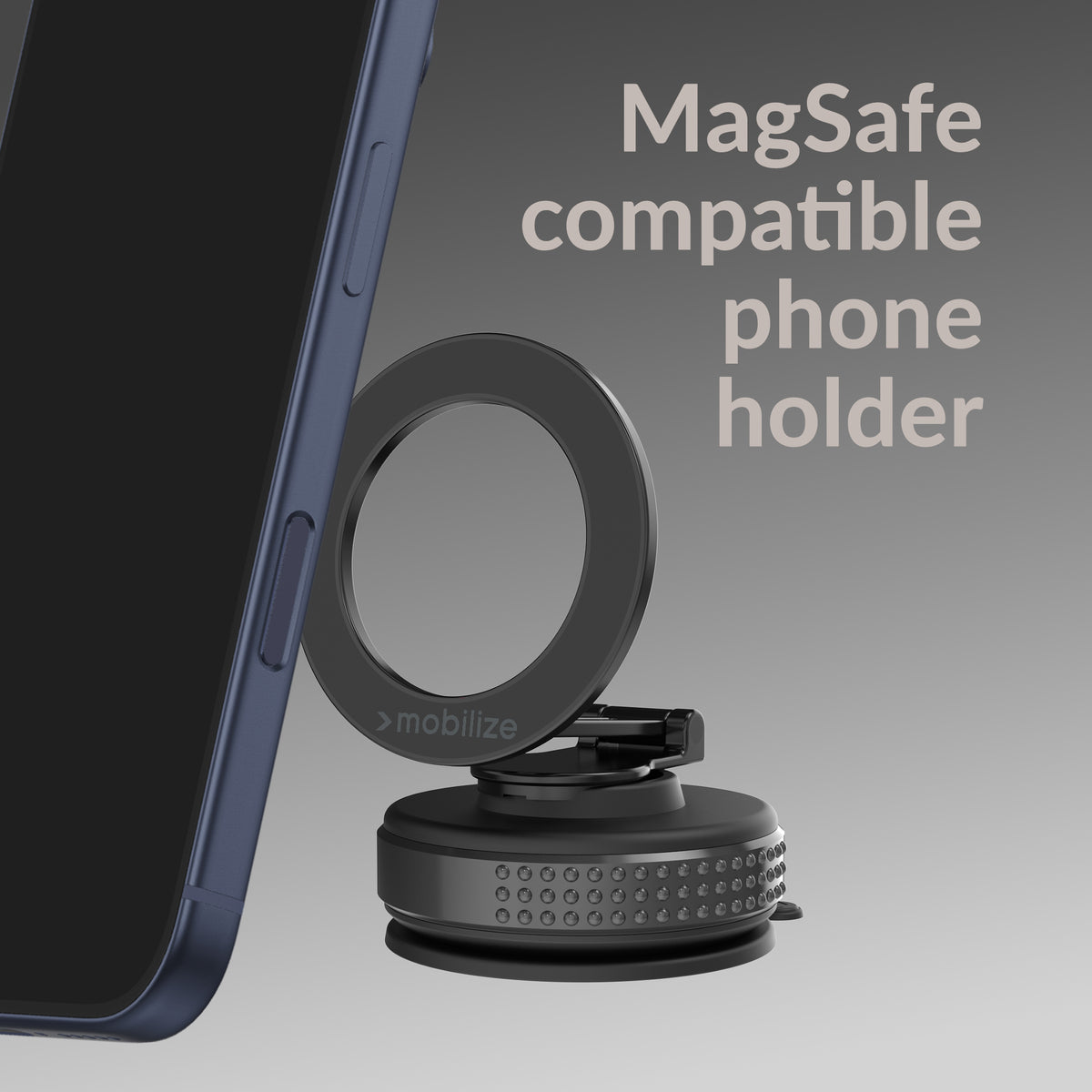 Mobilize Magsafe Compatible Phone Holder - 360° Rotatable & Foldable - Vacuum Suction - Black