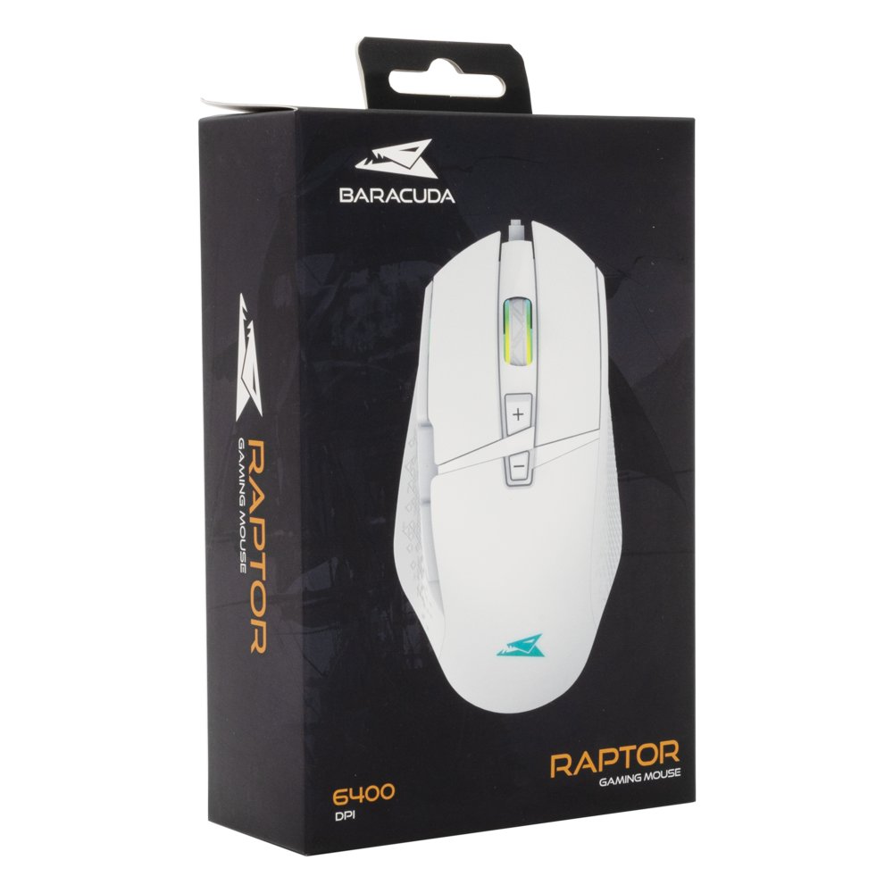 Baracuda RAPTOR RGB | Bedrade Gaming Muis | USB-A | 6400 DPI | Wit - Essentify