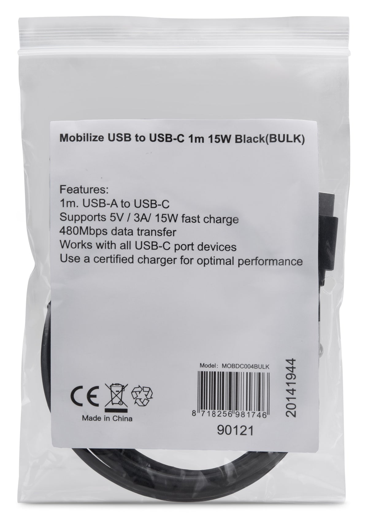 Mobilize Bulk Mobilize Cable Usb To Usb-C 1M. 15W Black (Bulk)