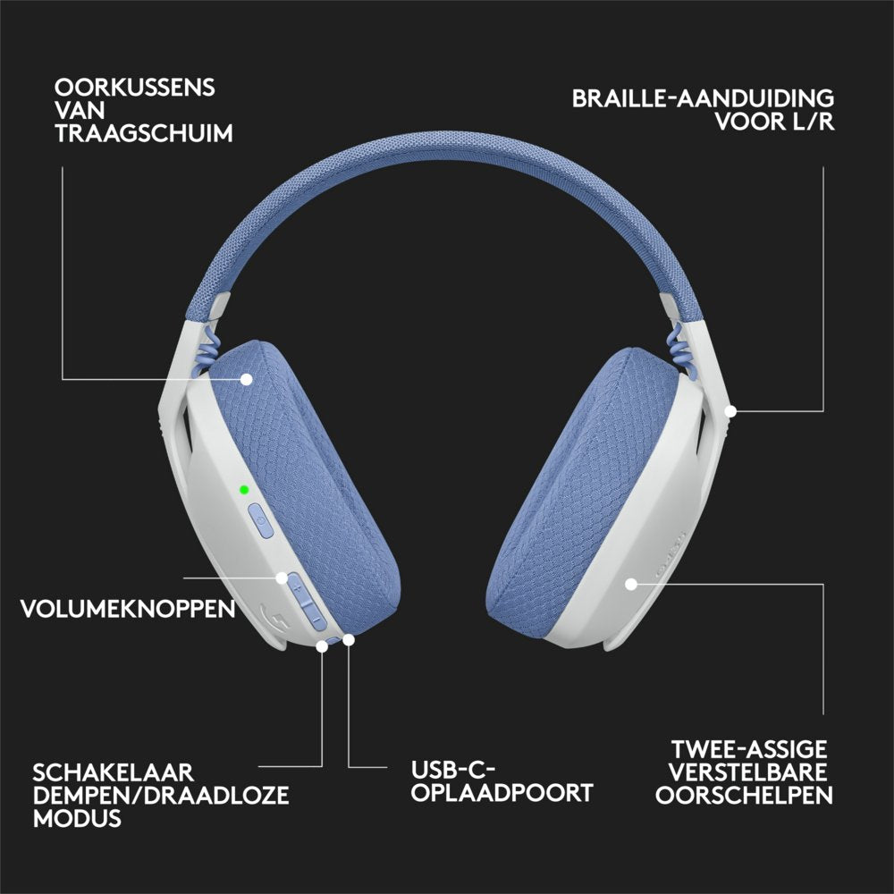 Logitech G G435 | Draadlooze Over-ear Gaming Headset | Bluetooth & USB-A Receiver | Wit/Lilac