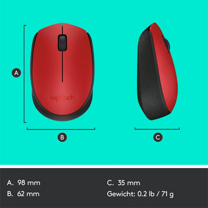 Logitech M171 | Draadloze Muis | Links- en Rechtshandig | RF | 1000 DPI | Rood/Zwart