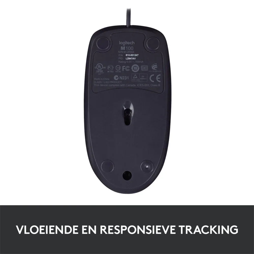 Logitech B100 | Bedrade Muis | Links- en Rechtshandig | USB-A | 800 DPI | Zwart - Essentify