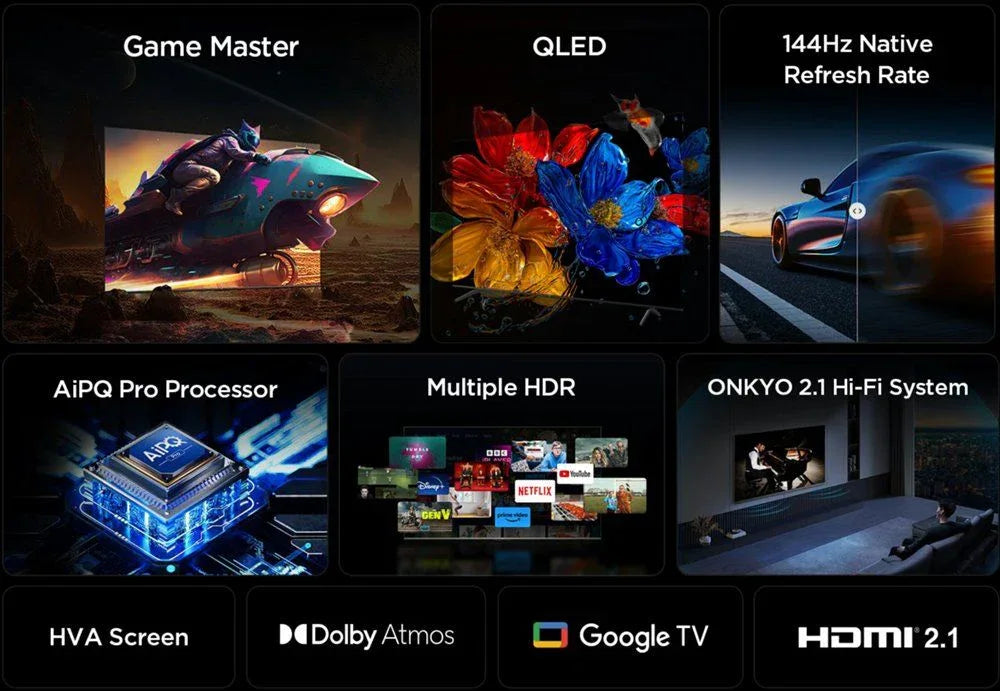 TCL 55T8C | 55" 4K Ultra HD QLED Smart TV | 120Hz | Google TV + Wifi | Dolby Vision & HDR10+ | HDMI 2.1 (2025) - Essentify