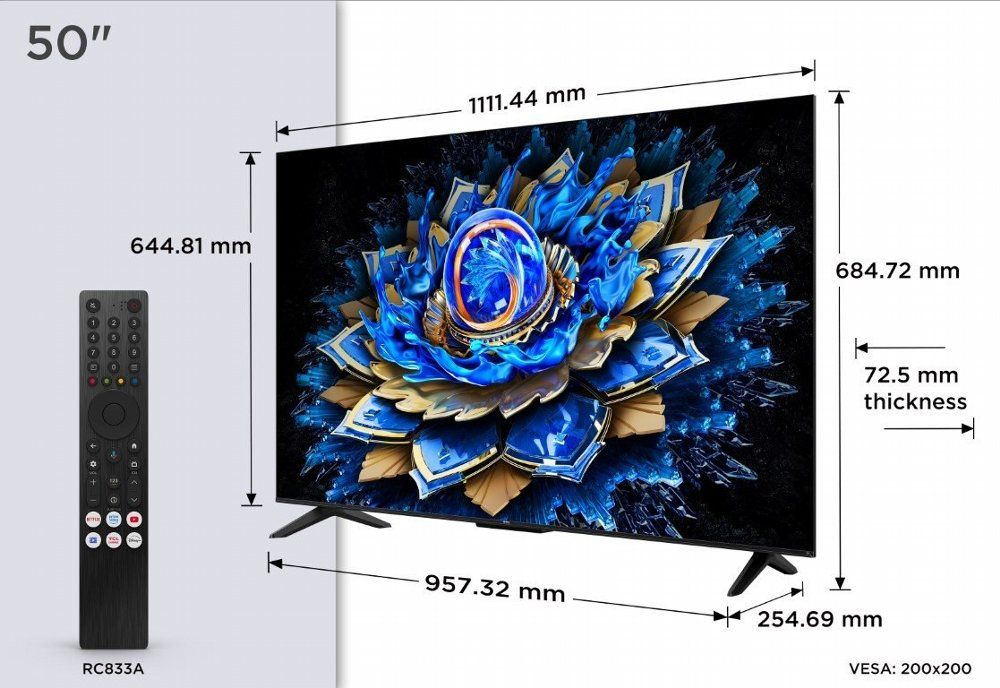 TCL 50T69C | 50" 4K Ultra HD QLED | 60Hz | Google TV | Dolby Vision | HDMI 2.1 | Smart TV