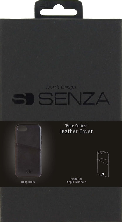 Senza Pure Leather Cover With Card Slot Apple Iphone 7/8/Se (2020/2022) Deep Black - Essentify
