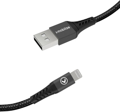 Mobilize Strong Nylon Cable Usb To Apple Mfi Lightning 20Cm. 12W Black - Essentify