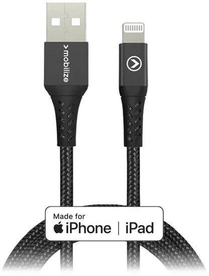 Mobilize Strong Nylon Cable Usb To Apple Mfi Lightning 2M. 12W Black - Essentify