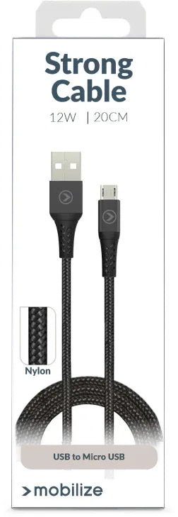 Mobilize Strong Nylon Cable Usb To Micro Usb 20Cm. 12W Black - Essentify