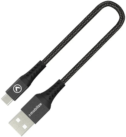 Mobilize Strong Nylon Cable Usb To Usb-C 20Cm. 15W Black - Essentify