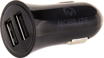 Mobilize Car Charger Dual Usb 2.4A 12W + 1M Usb-C Cable Black