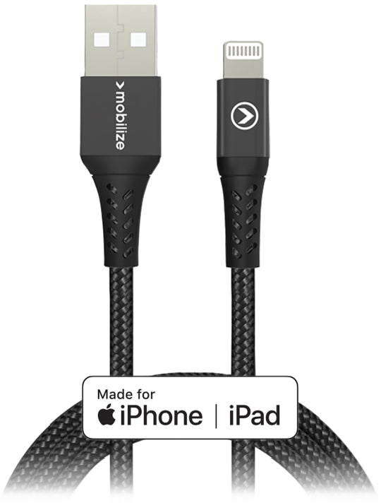 Mobilize Strong Nylon Cable Usb To Apple Mfi Lightning 1M. 12W Black