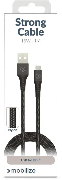 Mobilize Strong Nylon Cable Usb To Usb-C 1M. 15W Black - Essentify