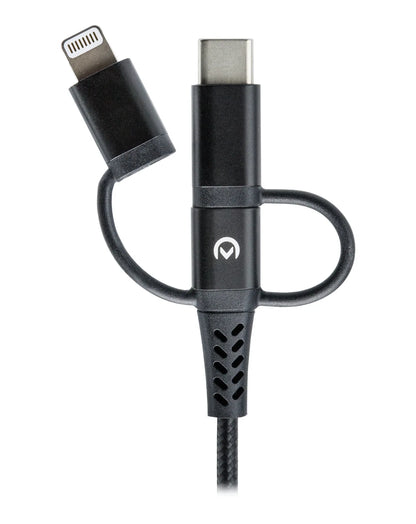 Mobilize Strong Nylon Cable 3In1 Usb To Micro Usb, Usb-C, Apple Mfi Lightning 1.5M Black - Essentify