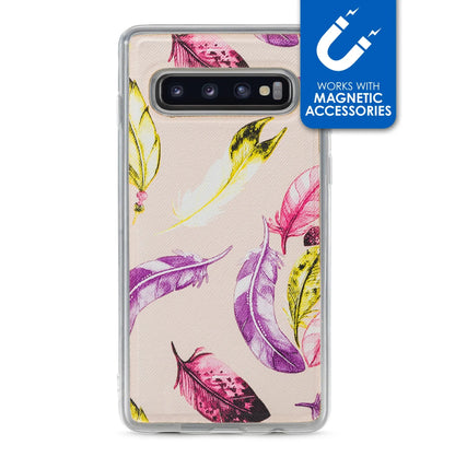My Style Magneta Case For Samsung Galaxy S10 Beige Feathers - Essentify