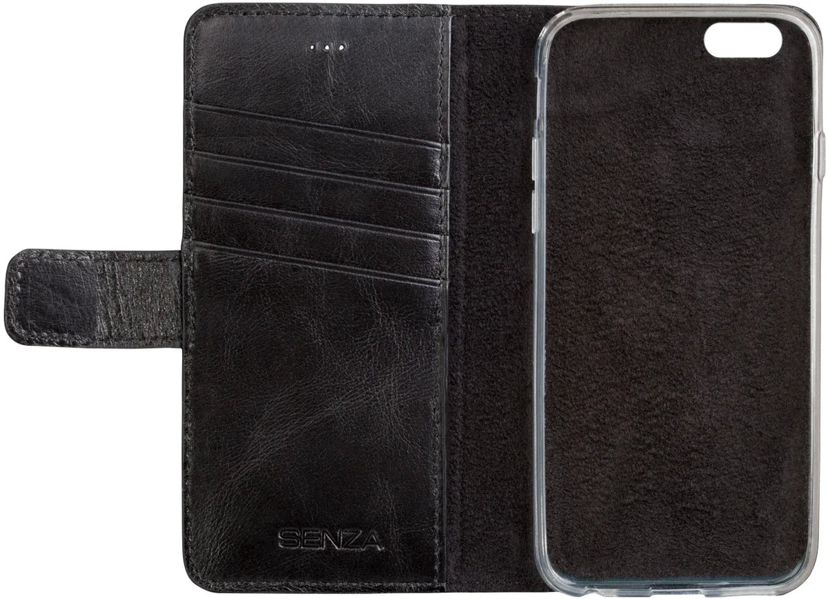 Senza Pure Leather Wallet Apple Iphone 6/6S Deep Black - Essentify