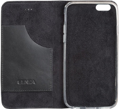 Senza Authentic Leather Booklet Apple Iphone 6/6S Pure Black - Essentify