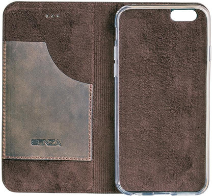 Senza Raw Leather Booklet Apple Iphone 6/6S Walnut Brown - Essentify