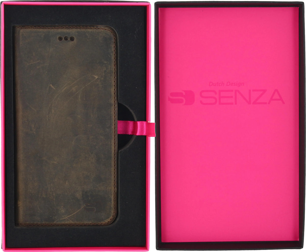 Senza Raw Leather Booklet Apple Iphone 6/6S Walnut Brown - Essentify