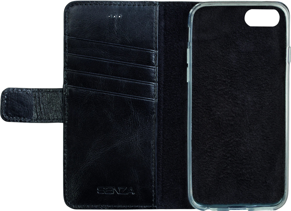 Senza Pure Leather Wallet Apple Iphone 7/8/Se (2020/2022) Deep Black - Essentify