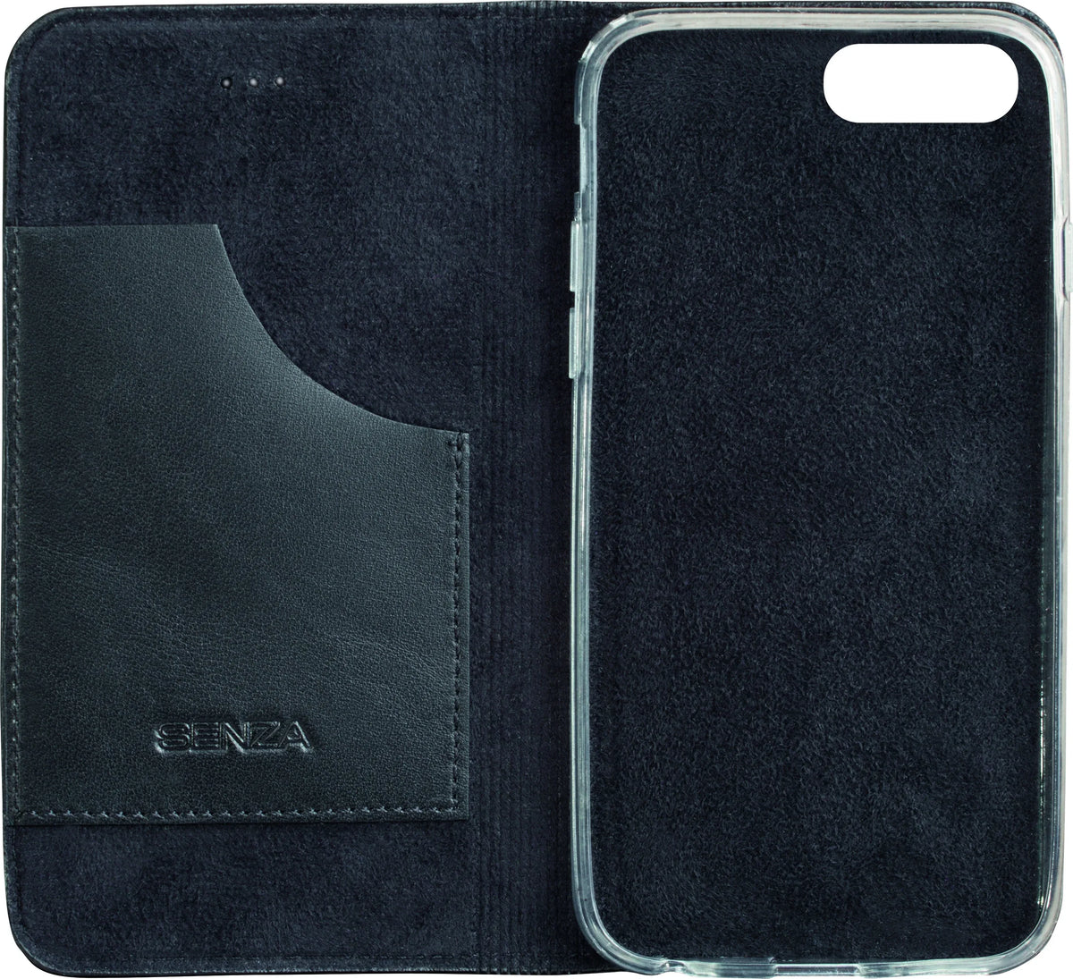 Senza Authentic Leather Booklet Apple Iphone 7 Plus/8 Plus Pure Black - Essentify