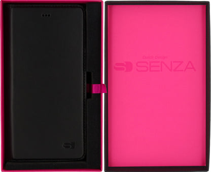 Senza Authentic Leather Booklet Apple Iphone 7 Plus/8 Plus Pure Black - Essentify